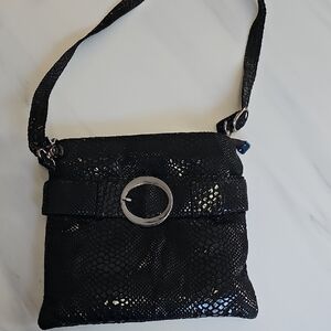 Silver Rose Crossbody Black Bag